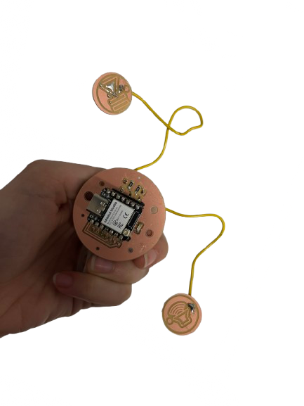 Hand holding the week 8 capacitive touch pads